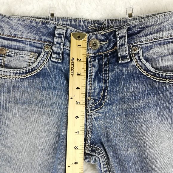 Silver Womens Jeans Eden Flare Blue Denim Light Wash Low Rise Embroidered 29 - Picture 9 of 15